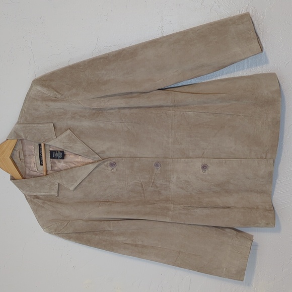 Dialogue Womens Tan Suede Leather Blazer QuietLuxury Minimalist Capsule Business - Picture 3 of 8